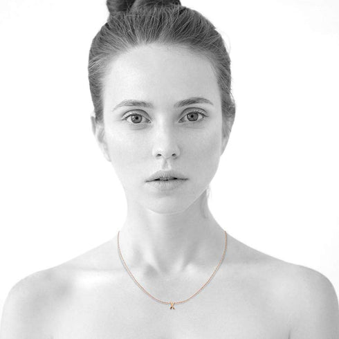 Initials Brick Alphabet Letter Necklace Rose Gold Layered Steel Jewellery